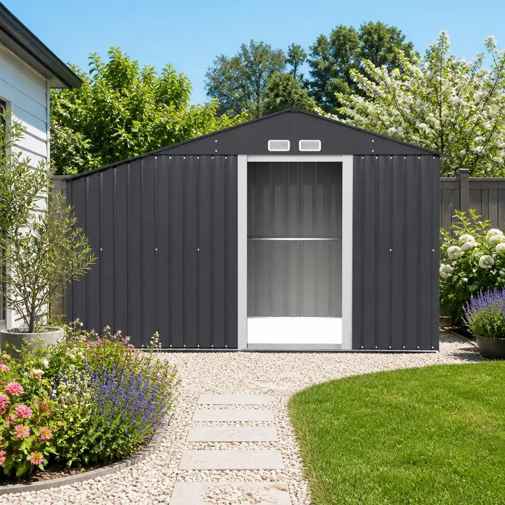 Garden Shed 3.22x1.96M Outdoor Storage Workshop Tool House Shelter Grey