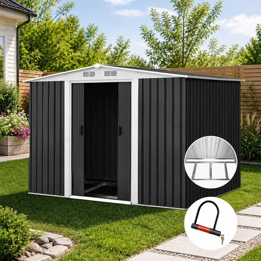 Metal Garden Shed Outdoor Storage 2.58x2.07M Black Double Sliding Door