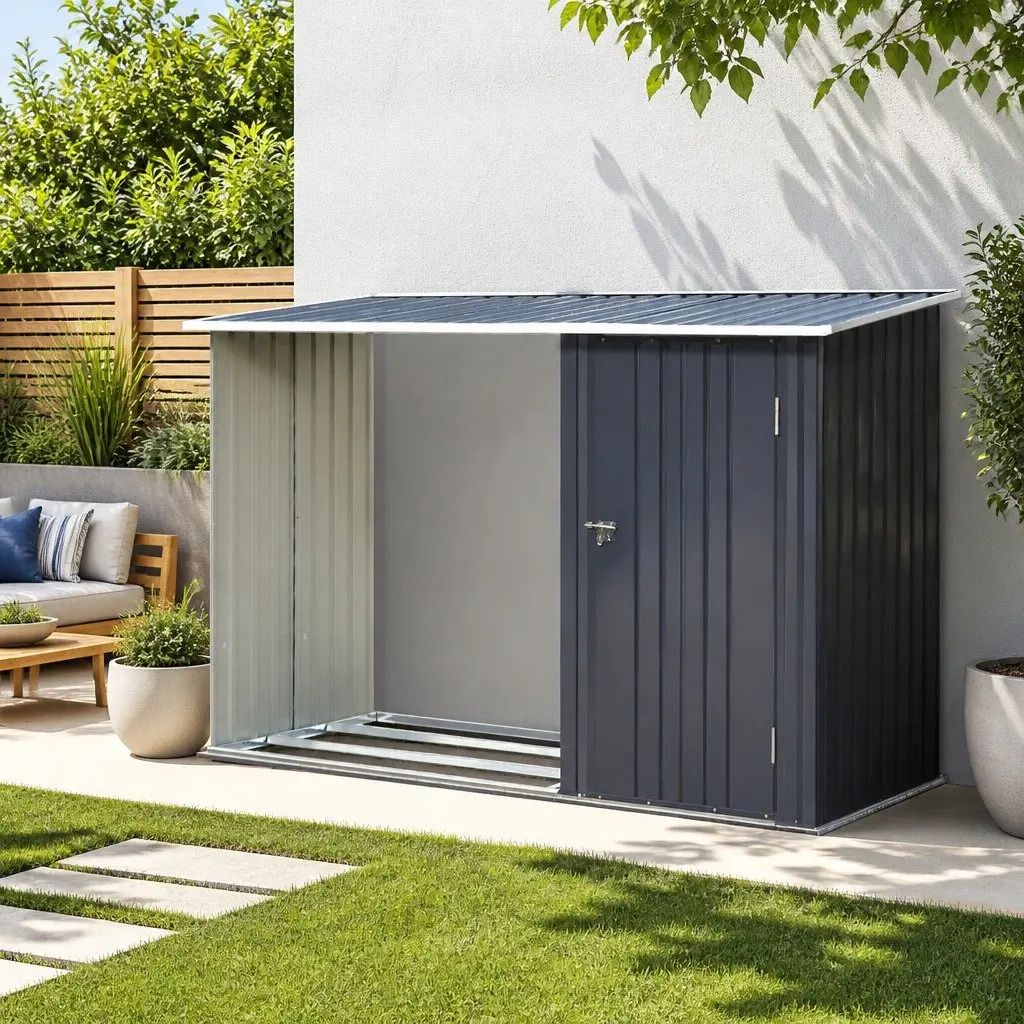 Garden Shed 249x104cm Outdoor Tool Storage Workshop Steel Anthracite 2-in-1