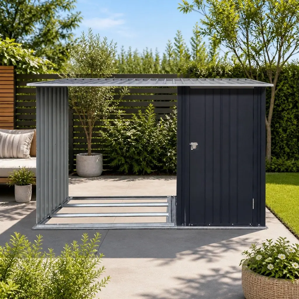 Garden Shed 249x104cm Outdoor Tool Storage Workshop Steel Anthracite 2-in-1