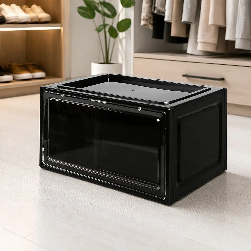 Acrylic Drop Front Shoe Storage Box Stackable Sneaker Display Organiser Clear 35.5cm L x 26cm W x 21cm H