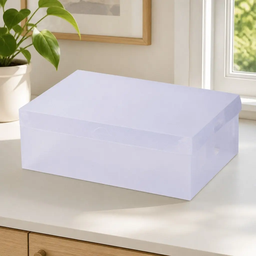 Shoe Box Storage Clear Foldable Stackable 40 Piece Set White PP Plastic