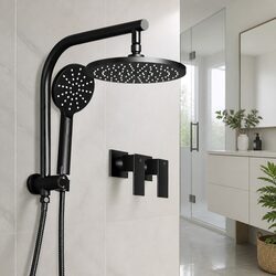Shower Head Set with Handheld Spray 9 Inch Rain Head Matte Black Tap Twins