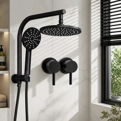 Shower Head Set 9" Rainfall Fixed Handheld Spray Mixer Tap Chrome Twin Bathroom