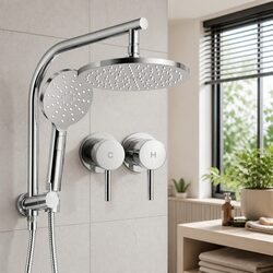 Shower Head Set 9 Inch Round Rainfall Handheld Tap Combo Chrome Silver Twin