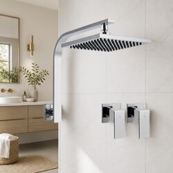 8 Inch Rain Shower Head Wall Arm Twin Tap Set Chrome Matte Black Bathroom