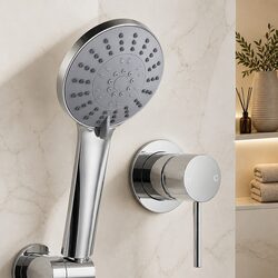 Handheld Shower Head 4.5" Round Chrome Silver Bathroom Wall Mixer Spray Modes
