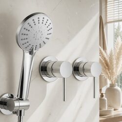 Handheld Shower Head 4.5" Round Silver Chrome Wall Mounted Twin Swivel Bathroom
