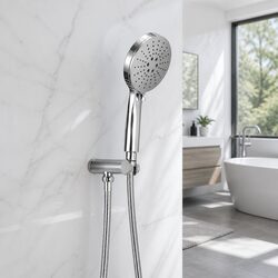 Handheld Shower Head Holder 4.7" High Pressure Silver Stainless Steel Hose
