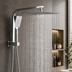 12 Inch Rain Shower Head Set 3-Mode Handheld Brass Chrome Overhead Rainfall