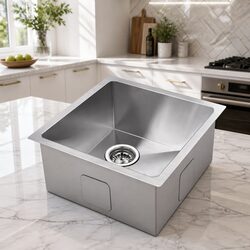 Stainless Steel Kitchen Sink 44x44cm Single Bowl Basin Silver Drop-in Flush