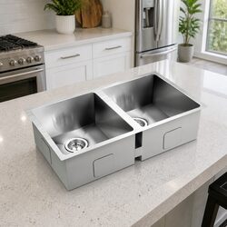 Double Bowl Kitchen Sink 77x45cm Stainless Steel Drop-In Flush Mount Under