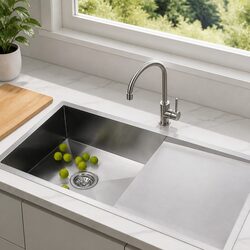 Stainless Steel Kitchen Sink 96x45cm Single Bowl Silver Drop-In Flush-Mount