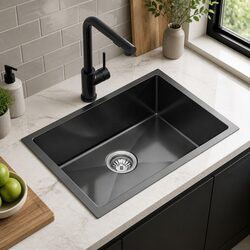 Kitchen Sink 30x45CM Stainless Steel Single Bowl Black Pull Out Mixer Tap Basin