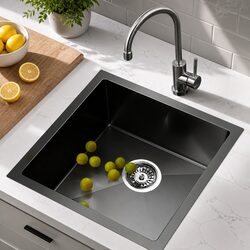 Kitchen Sink 44x44cm Stainless Steel Single Bowl Black Drop-in Flush Mount