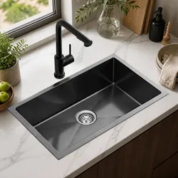 Kitchen Sink 60x45CM Stainless Steel Single Bowl Black Pull Out Mixer Tap Basin