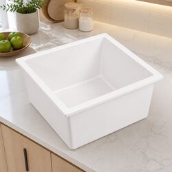 White Granite Stone Kitchen Sink 45x45cm Single Bowl Round Corners Waste