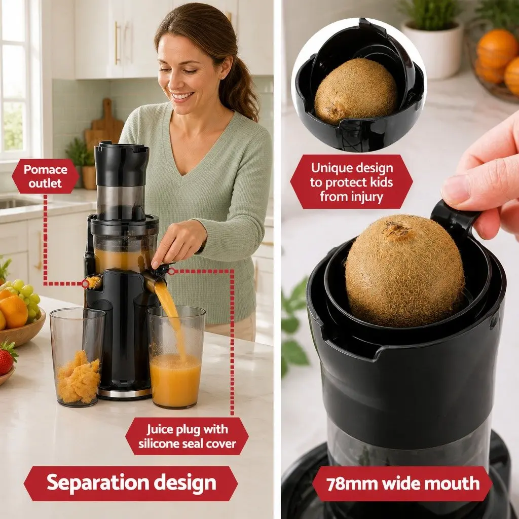 Cold Press Slow Juicer Low Speed Masticating Auger 200W Black