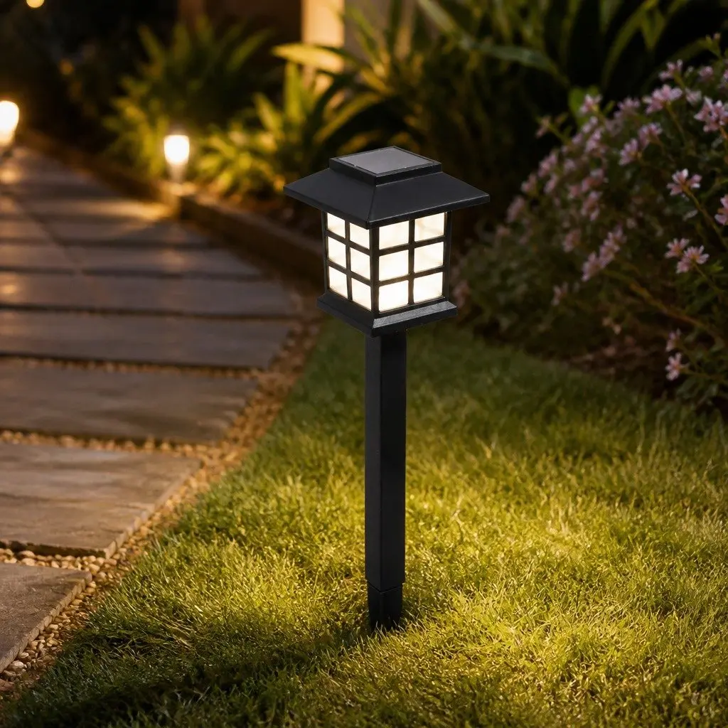 Solar Powered Landscape Lights 12 LED Set Outdoor Garden Pathway Lighting Cool White