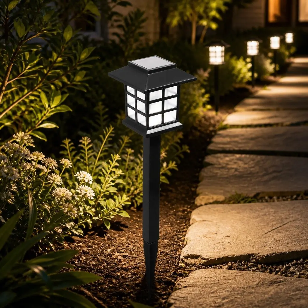 Solar Powered Garden Lights 6 Pack LED Landscape Outdoor Pathway Lighting Cool White Plastic 38cm