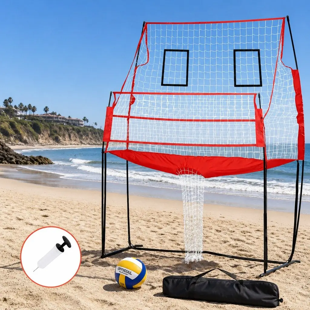 Volleyball Net Adjustable Height Portable Training Equipment for Beach and Backyard Red