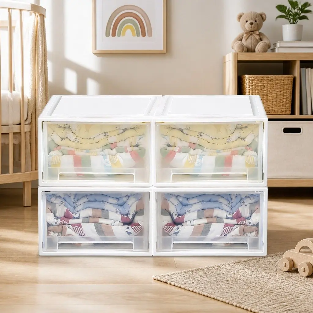 Storage Drawers Large Stackable Containers 3PK Transparent PP Plastic Home Organiser Bedroom Bathroom