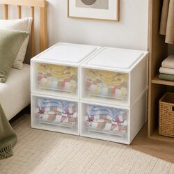 Storage Drawers Stackable Containers Large Capacity Organiser 4 Pack White