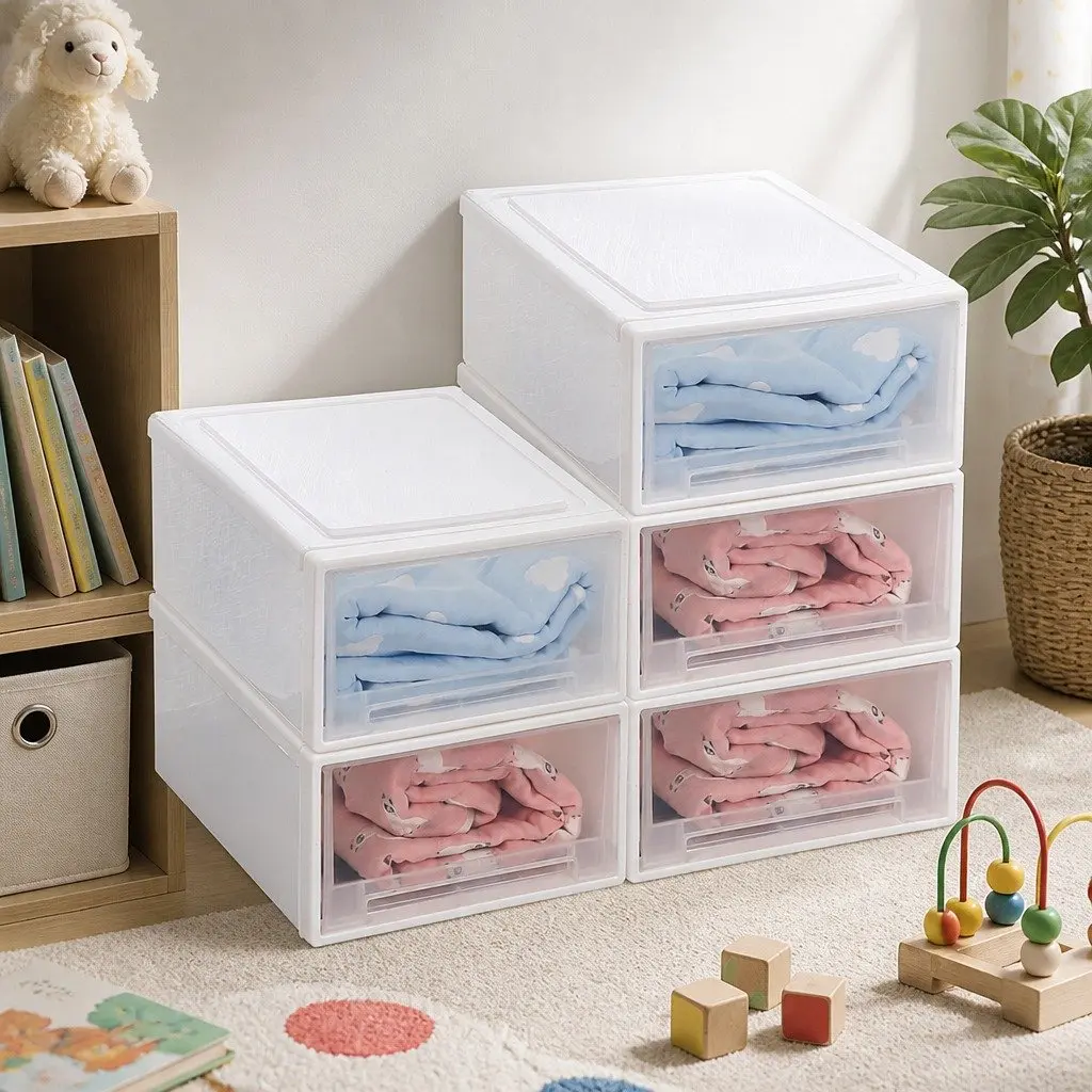 Storage Box Stackable Containers Large Transparent 5 Pack for Kids Bedroom Playroom Organiser
