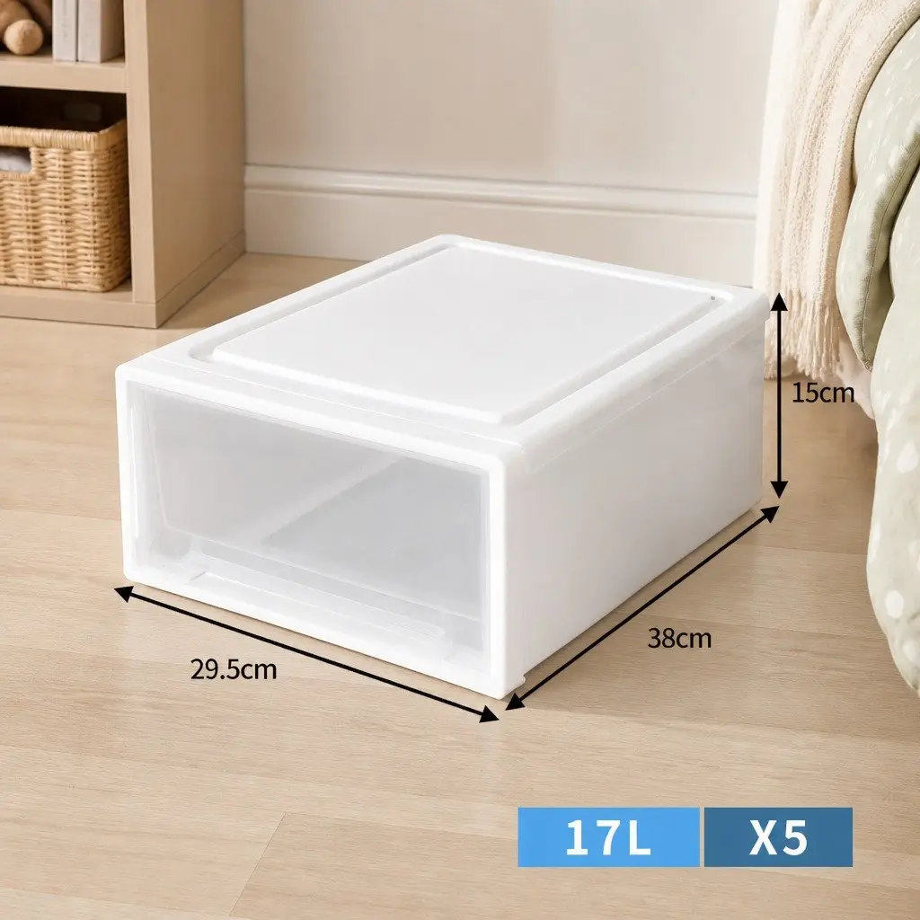 Storage Box Stackable Containers Large Transparent 5 Pack for Kids Bedroom Playroom Organiser