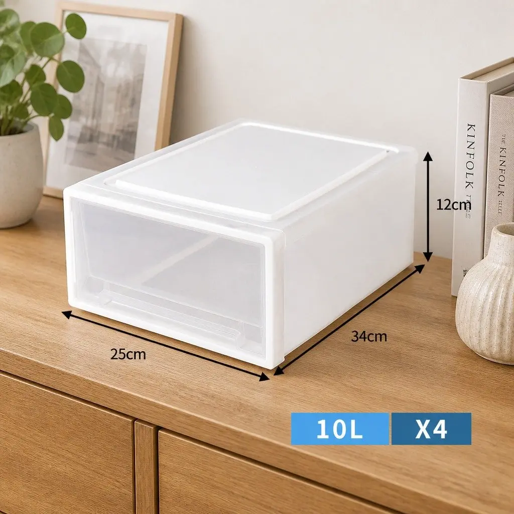 Small Storage Drawers Stackable Transparent 4 Piece Plastic Organiser Bins
