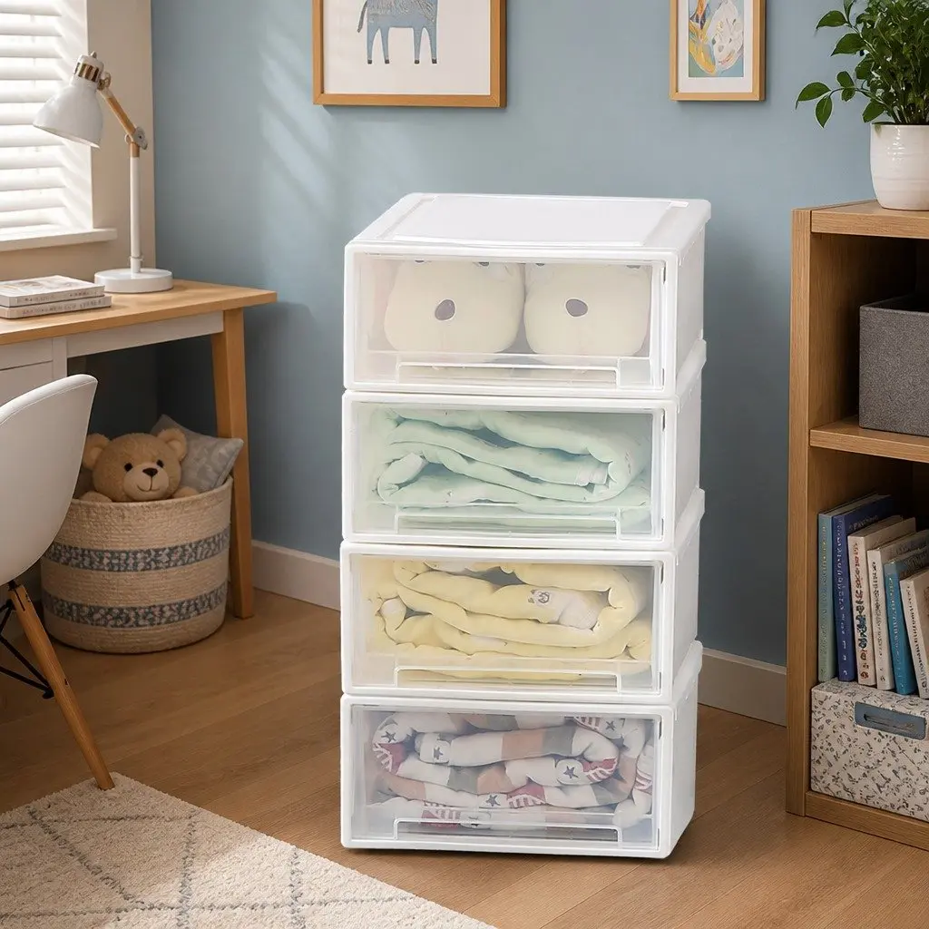 Small Storage Drawers Stackable Transparent 4 Piece Plastic Organiser Bins