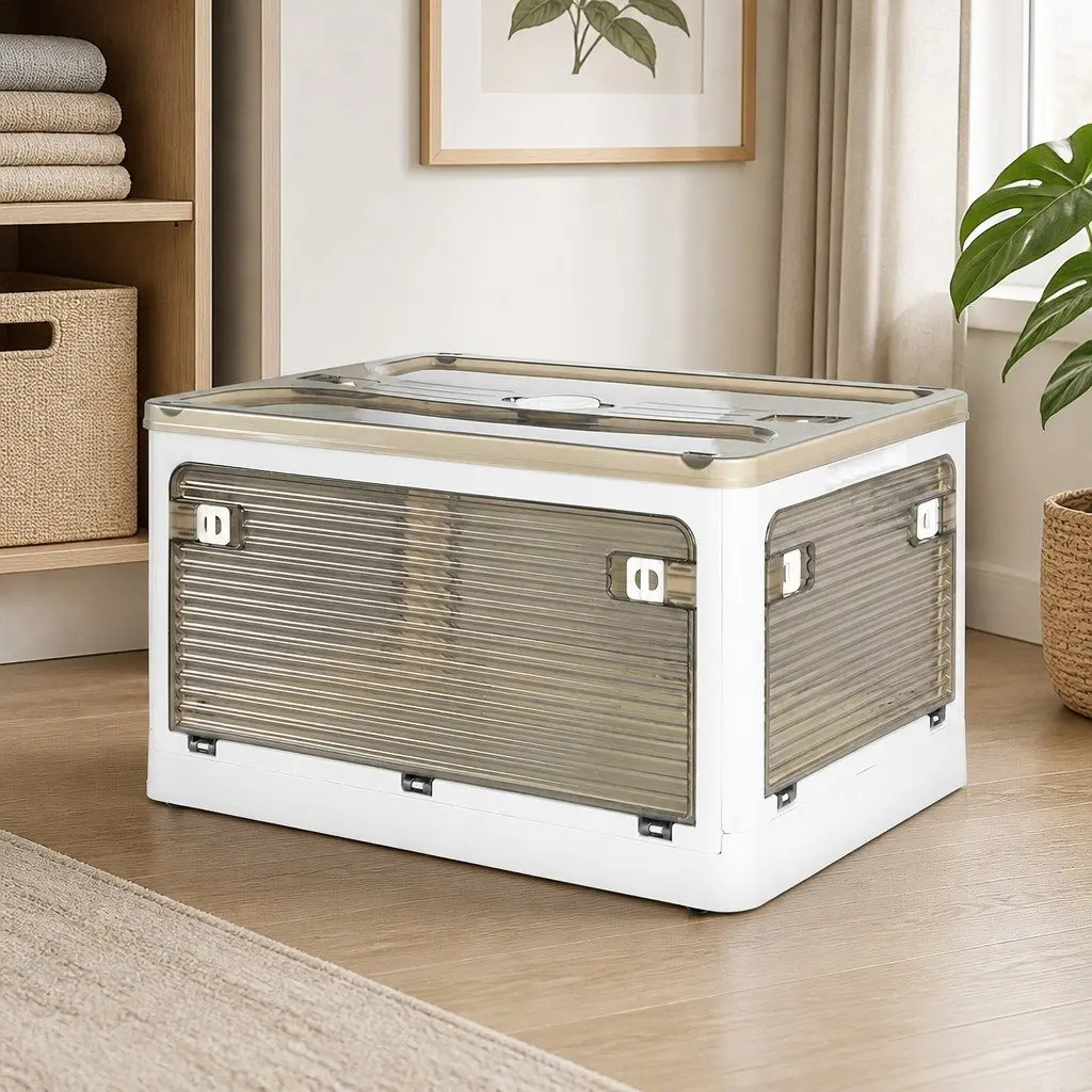 Stackable Storage Box with Lid Clear Plastic Container 28L 55L 124L White Orange Green