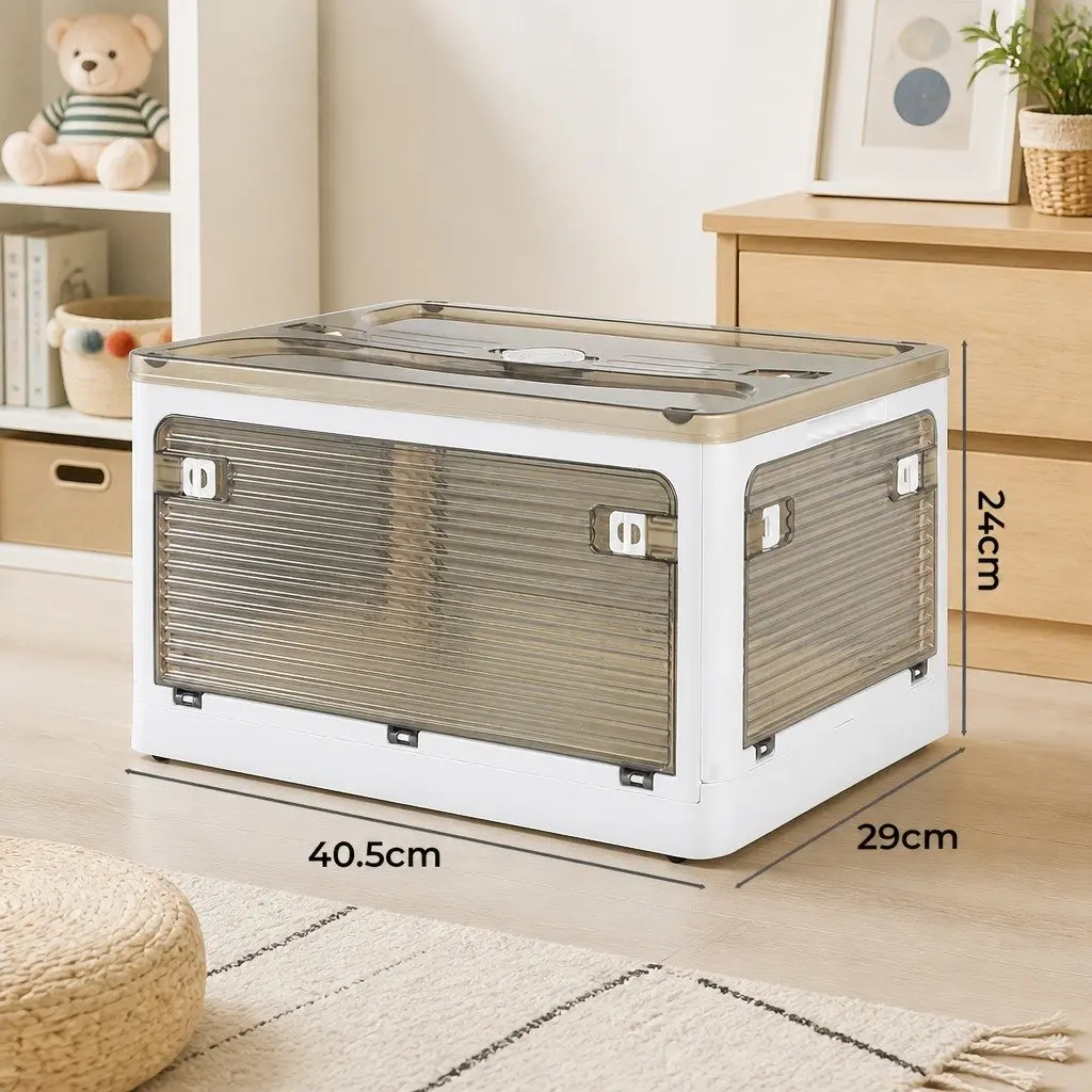 Stackable Storage Box with Lid Clear Plastic Container 28L 55L 124L White Orange Green