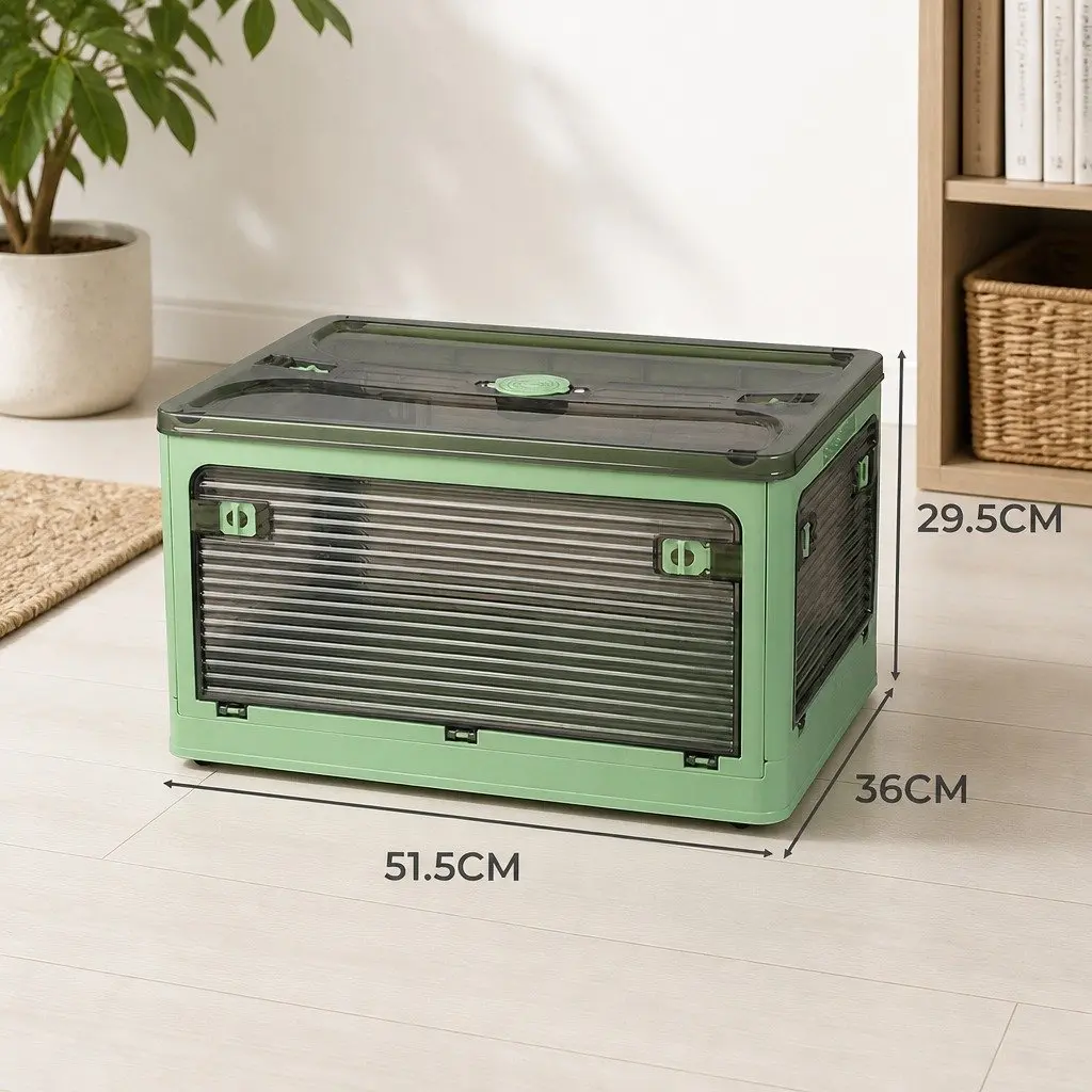 Stackable Storage Box Container 55L with Latch Lock Green