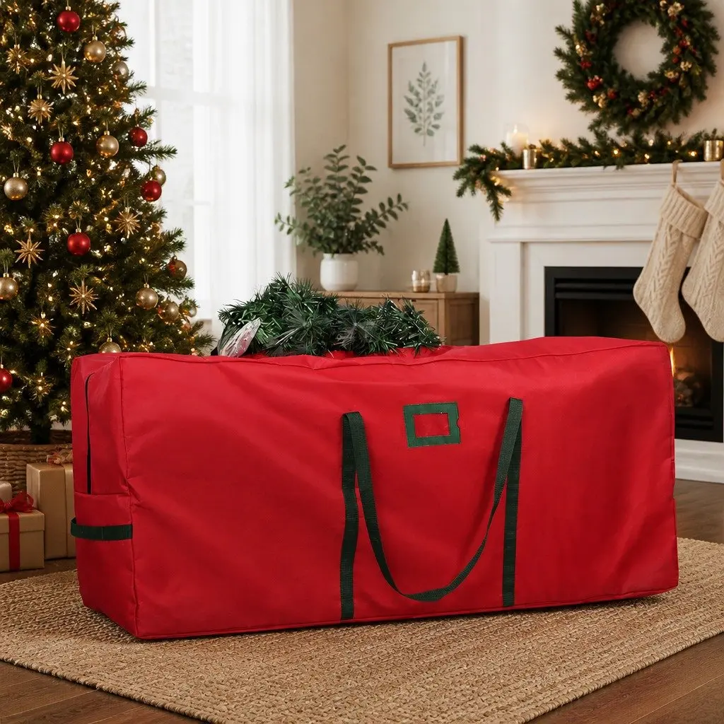 Christmas Tree Storage Bag Large 1.5-2.1M Red Heavy-Duty Oxford Fabric Protection Carry