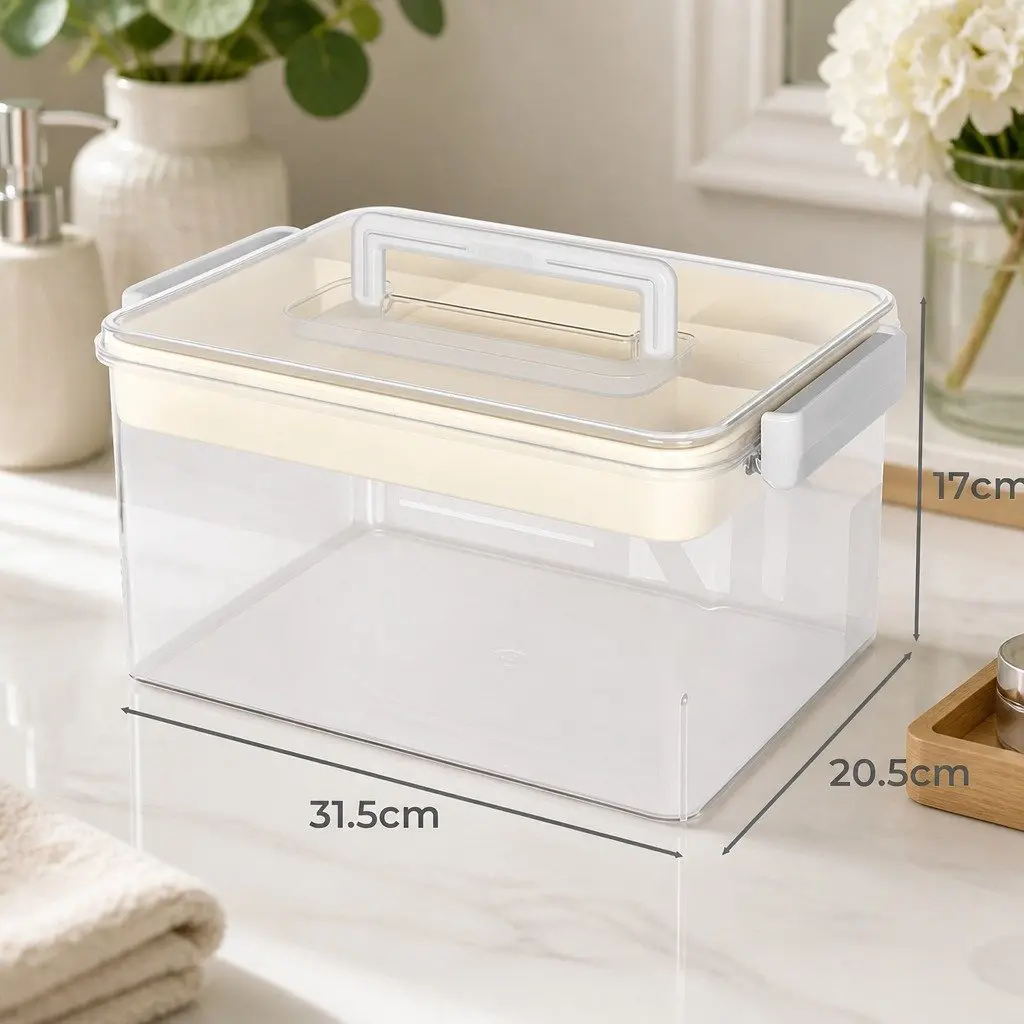 Medical Storage Box Dual Layer Transparent Organizer for Medications and Health Supplies