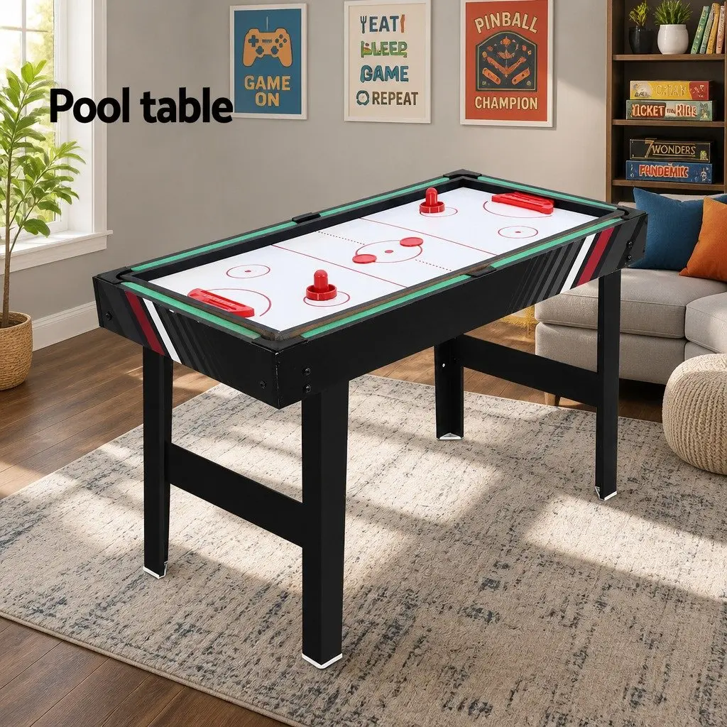 4-in-1 Games Table Multi Game Soccer Pool Tennis Air Hockey Compact Black
