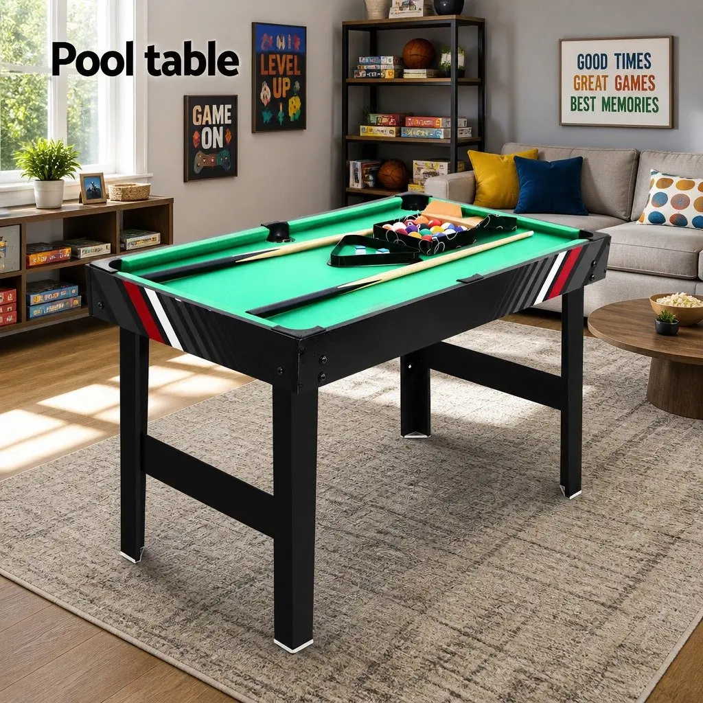 4-in-1 Games Table Multi Game Soccer Pool Tennis Air Hockey Compact Black
