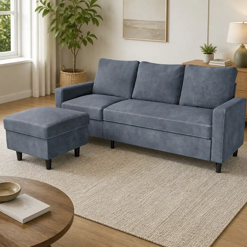 L-Shaped Sectional Sofa Lounge Chaise Set with Detachable Ottoman Convertible
