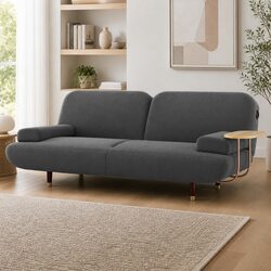 Convertible Sofa Bed 3-Seater Adjustable Backrest USB Charging Side Table Grey