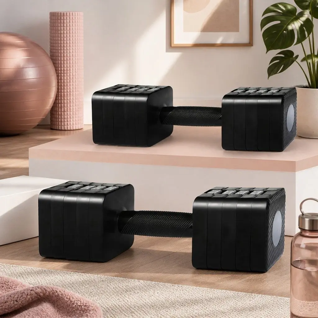 Adjustable Dumbbells Pair Quick-Adjustment 2.8kg-10kg Black ABS for Home Gym Fitness Exercise