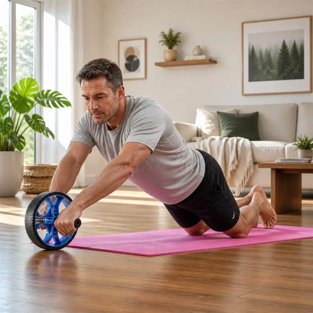 Exercise Roller Wheel Set 5-in-1 Ab Wheel Hula Hoop Push-Up Bars Hand Grippers Blue Black