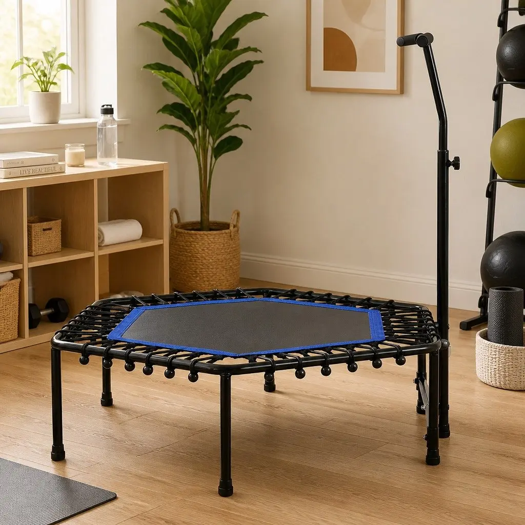 Mini Trampoline 48 Inch Adjustable Handlebar Black Fitness Workout Bouncer
