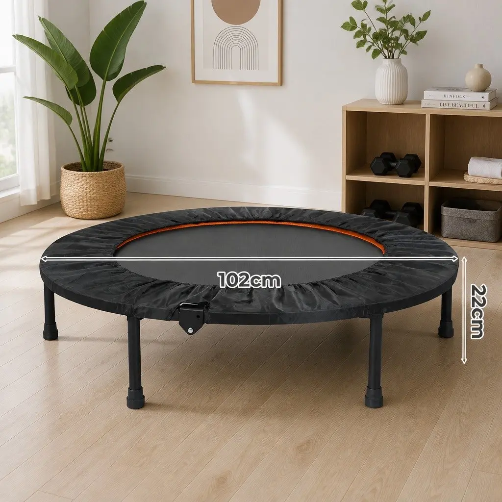 Mini Trampoline Foldable 40 Inch Black and Orange Exercise Rebounder for Home Gym Fitness