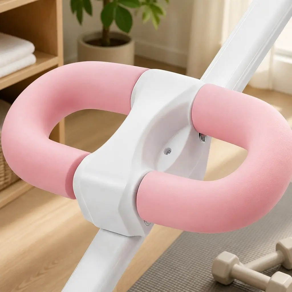 Ab Machine Adjustable Foldable Core Trainer with 2 Incline Settings 5 Height Adjustments Pink and White