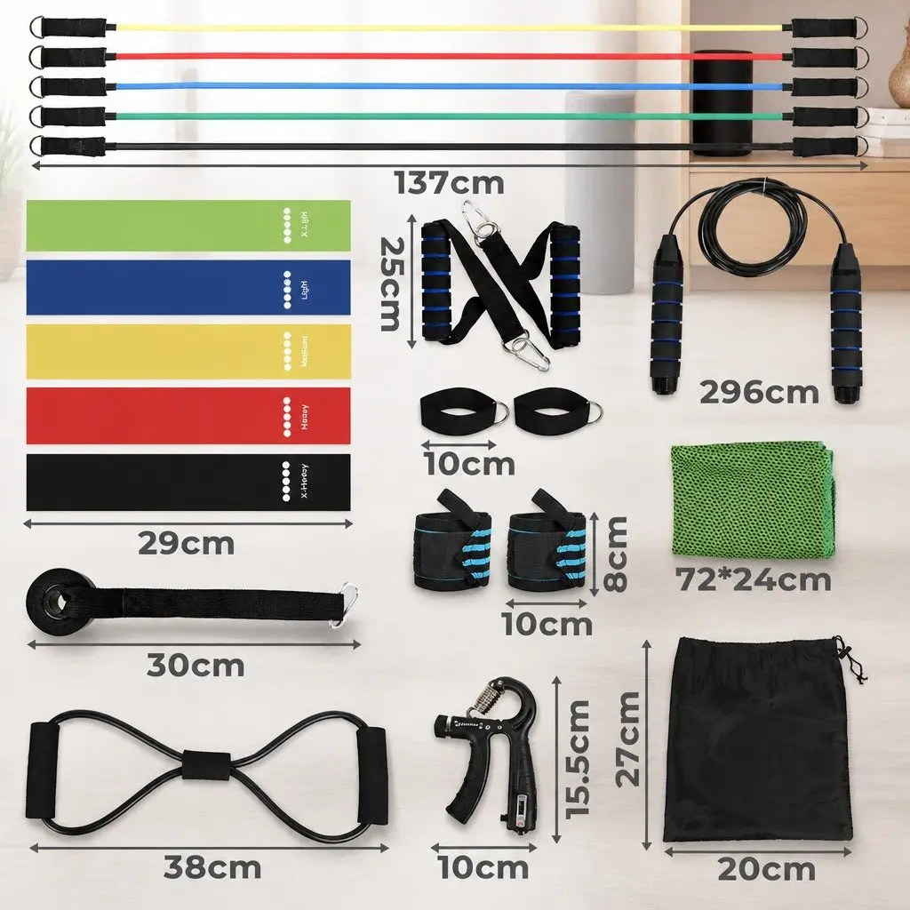 Resistance Bands Set Full Kit with Jump Rope Door Anchor for Home Workouts Multi-Colour