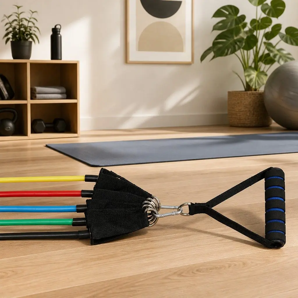 Resistance Bands Set Full Kit with Jump Rope Door Anchor for Home Workouts Multi-Colour