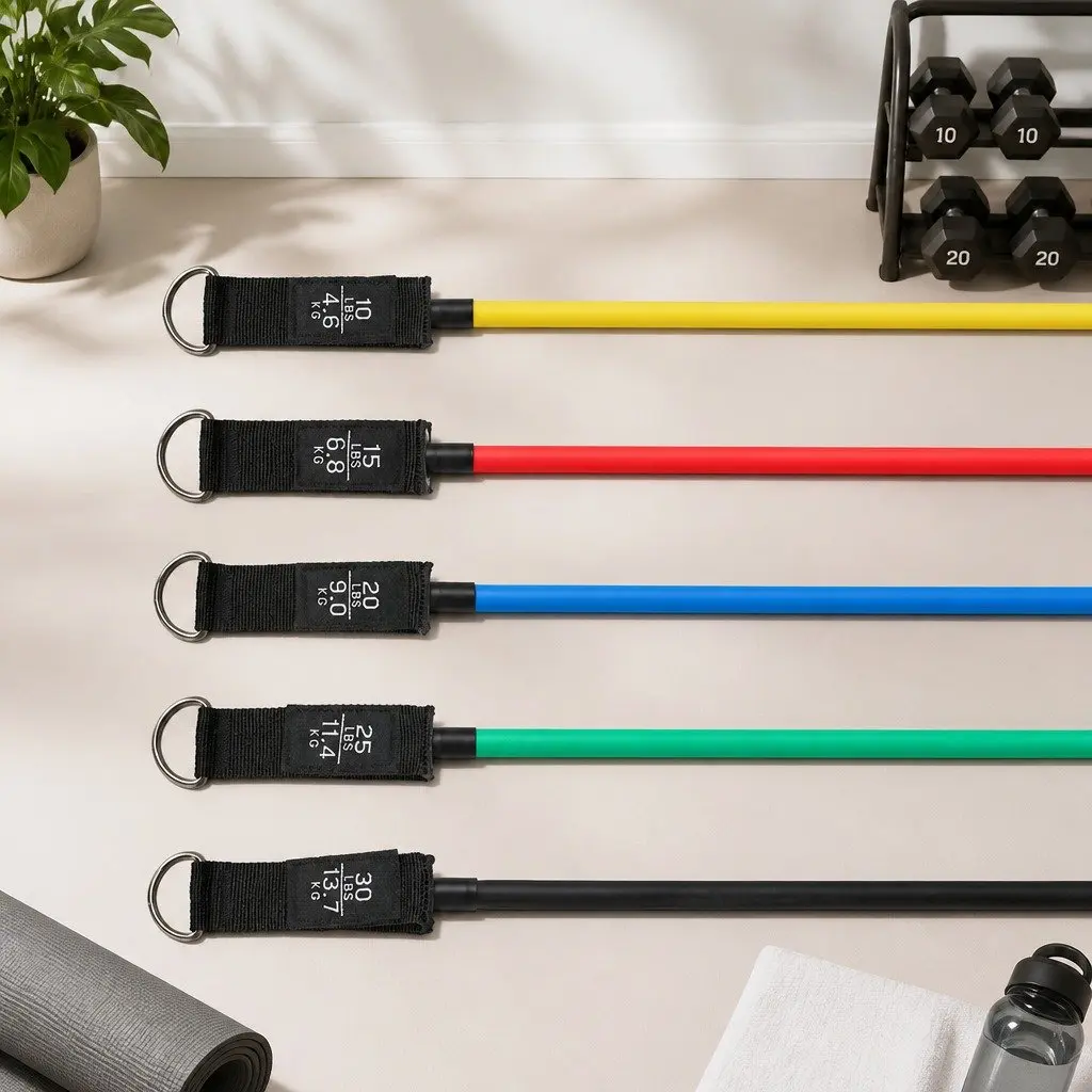 Resistance Bands Set Full Kit with Jump Rope Door Anchor for Home Workouts Multi-Colour