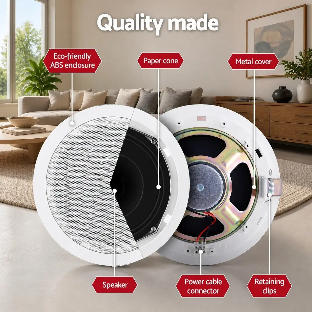 6 Inch Ceiling Speakers Home Audio System White 4pcs Tweeter Stereo