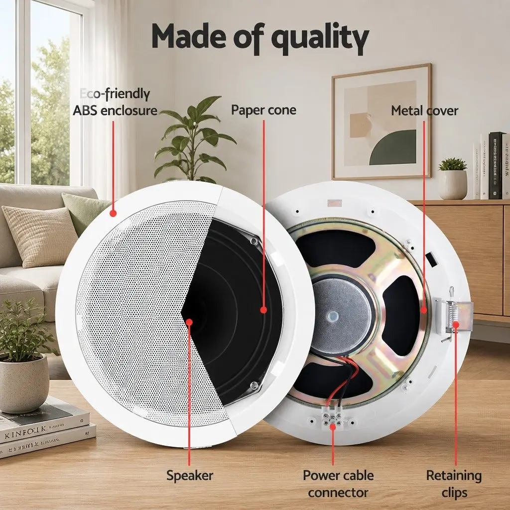 6" In-Ceiling Speaker 80W Home Theatre Stereo Audio Surround Sound White